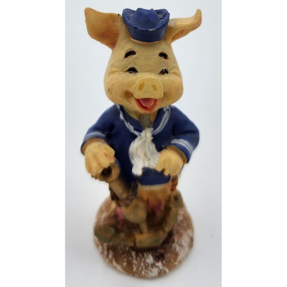 Sailor Pig figurines with anchor, helm. LOT OF 2 Resin 2.5in tall. Vintage Farm - Picture 11 of 13